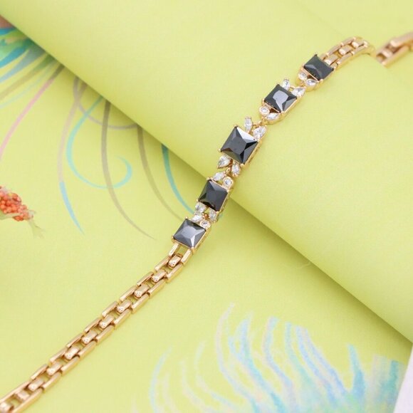 Elegant Rose Gold Bracelet with Black Square Stones and Sparkling CZ, XPBL0708 - Picture 4 of 12